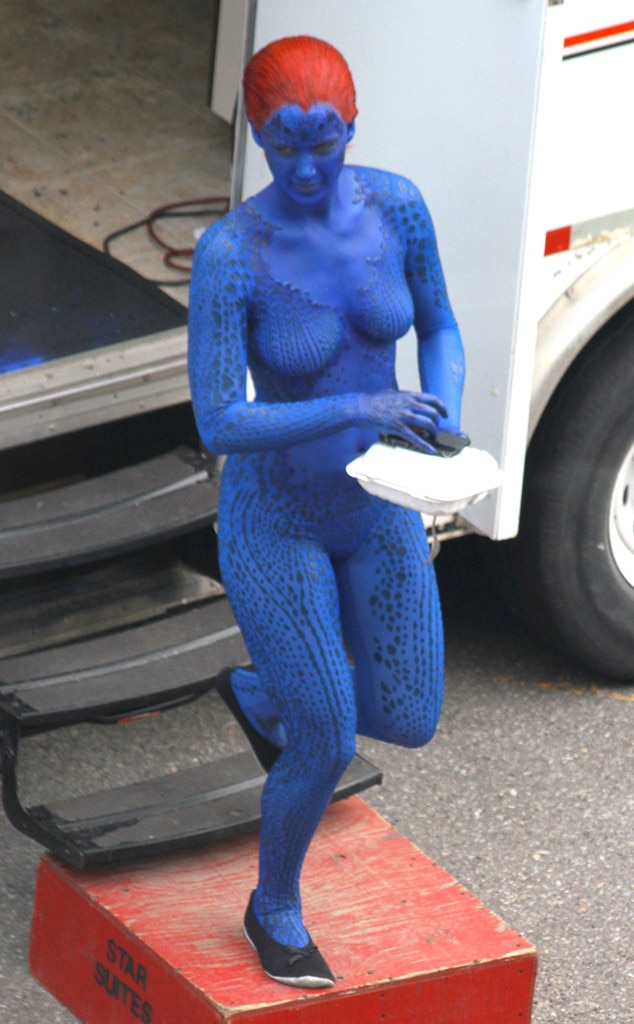 Jennifer Lawrence Chows Down as Mystique on Set of New X-Men Flick - E!  Online